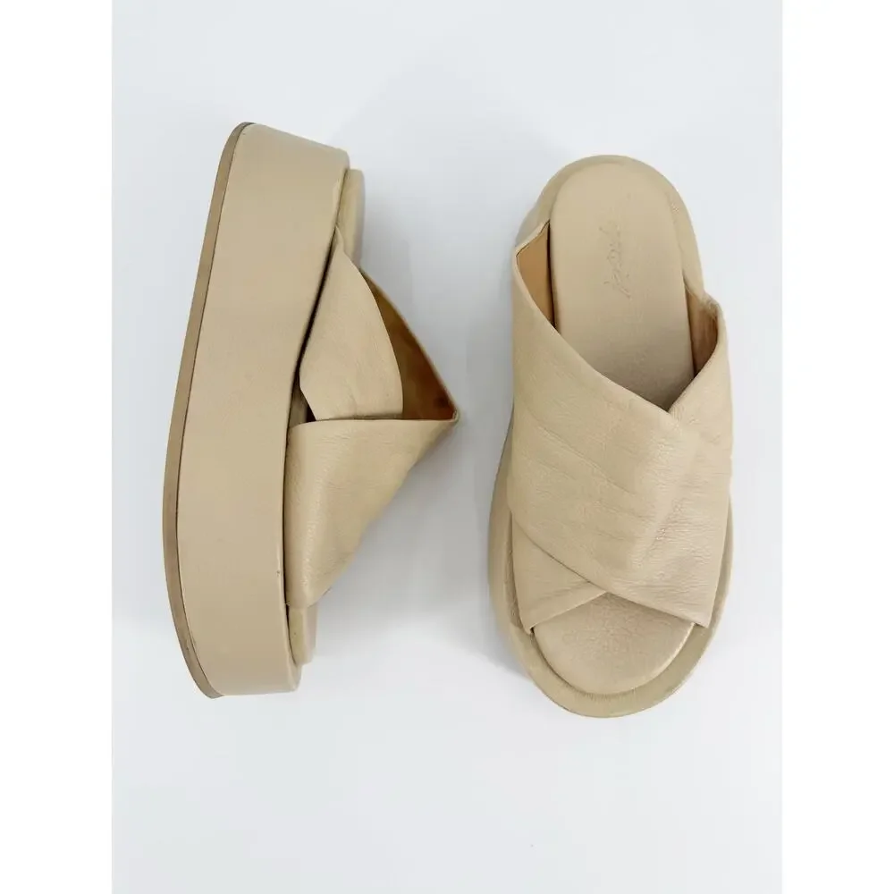 Marsell Beige Crossover Strap Leather Flatform Platform Sandals Size 38 EU 7.5